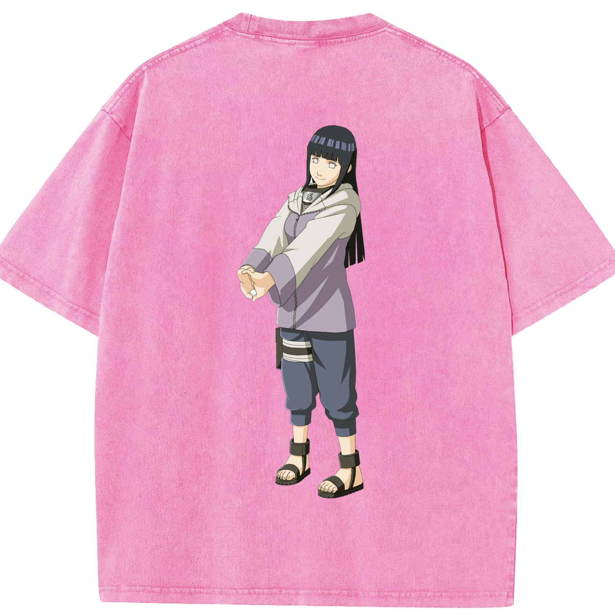 （画像用） NARUTO -ナルト- 日向ヒナタ Hyūga Hinata 綿100% ヴィンテージ風 半袖Tシャツ（背面プリント）